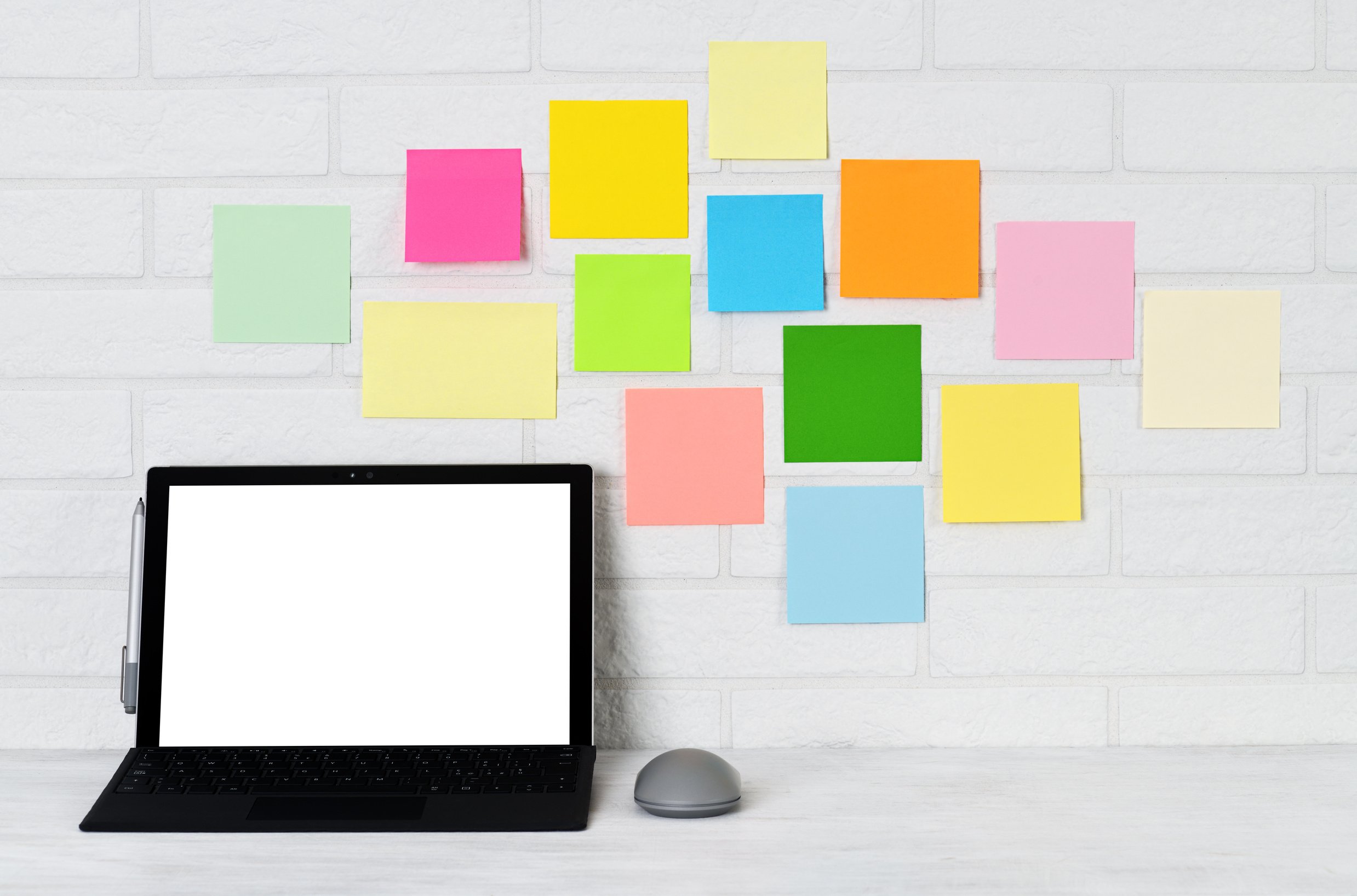 Laptop and Multi Colored Post-its